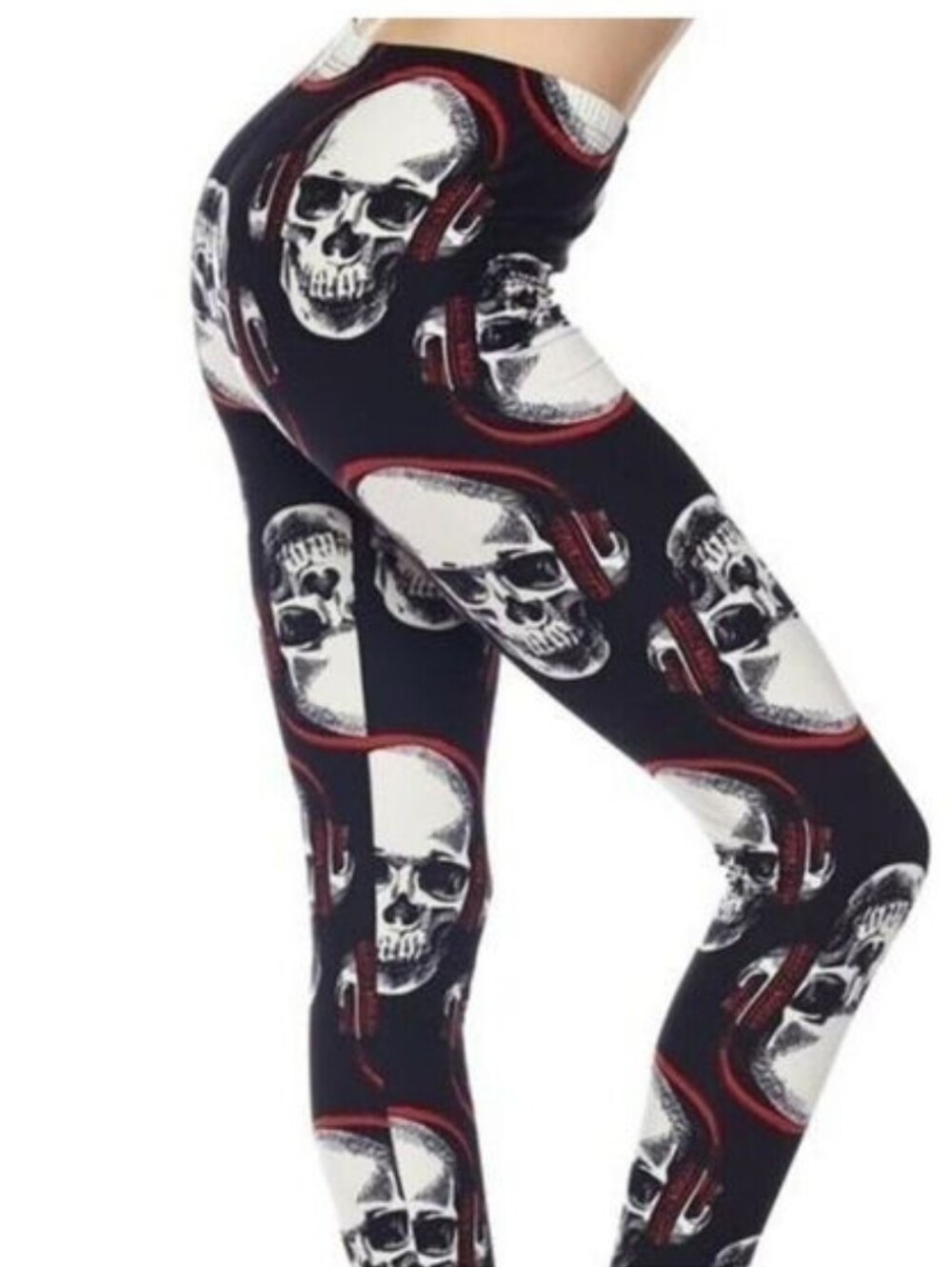 LEGGINGS DEPOT Black & Red Skulls Full Length Leggings Size 18 NWT